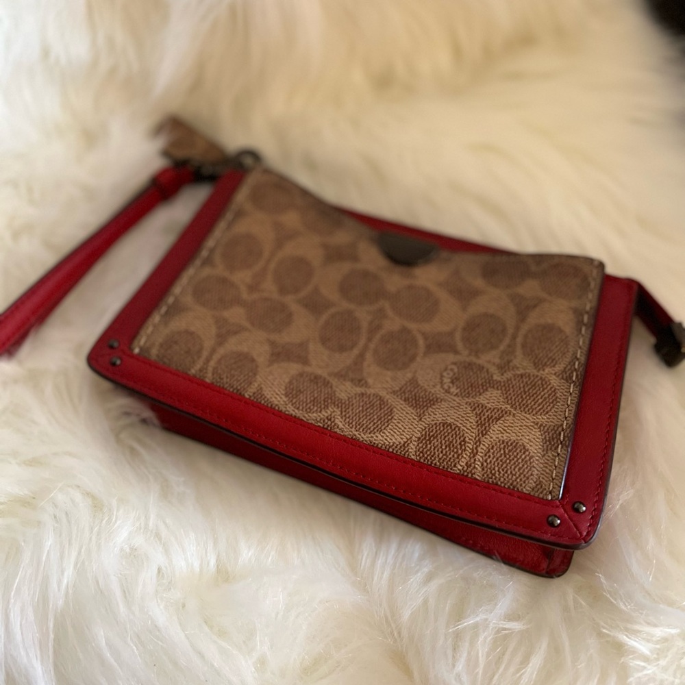 Coach Red and Brown Signature Wristlet